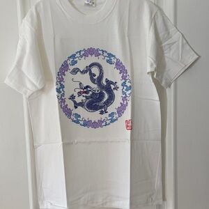 White womens T-Shirt with Purple Dragon Design cotton sz M New